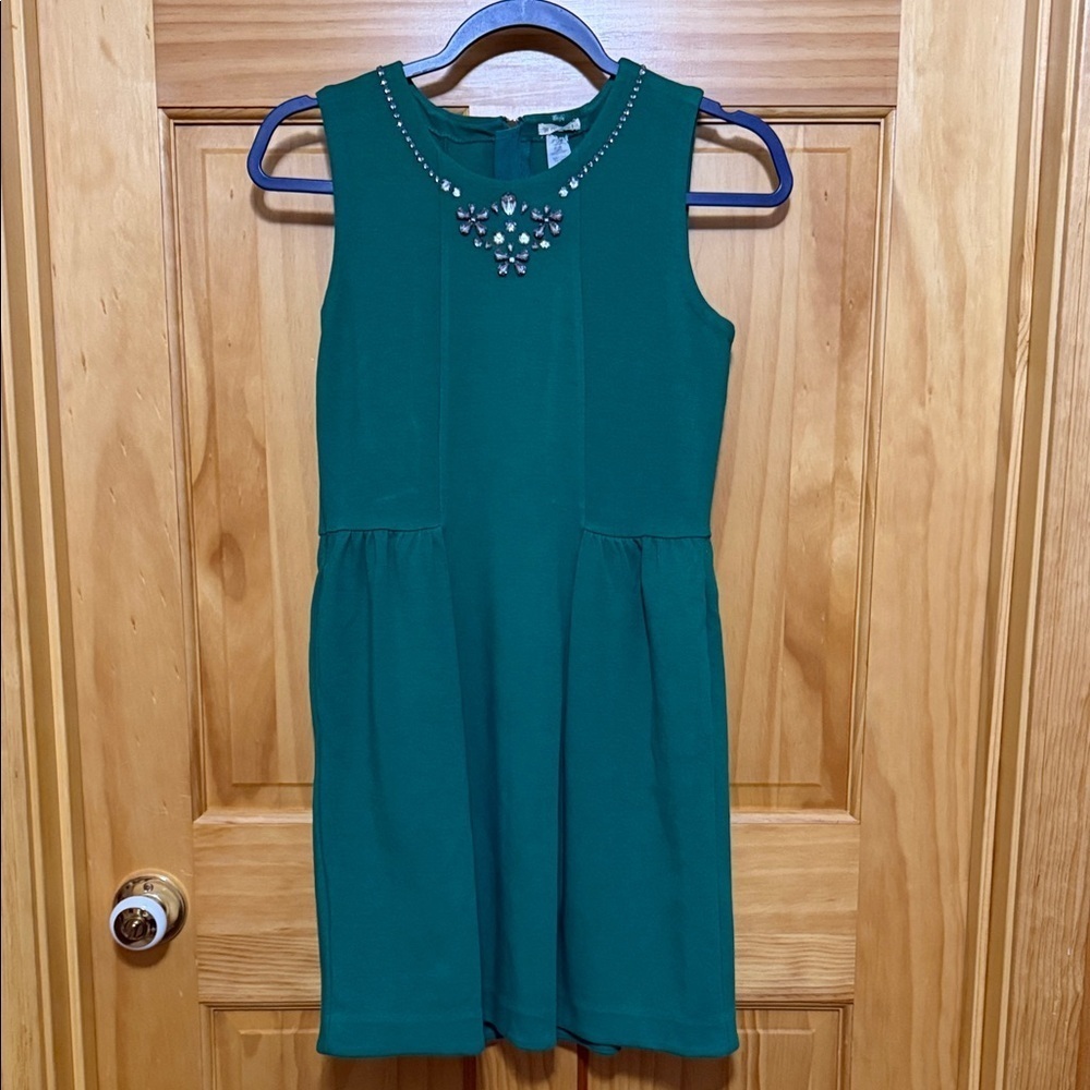 Crewcuts Girls Size 14 Green Formal Sleeveless Party Dress with Rhinestones.